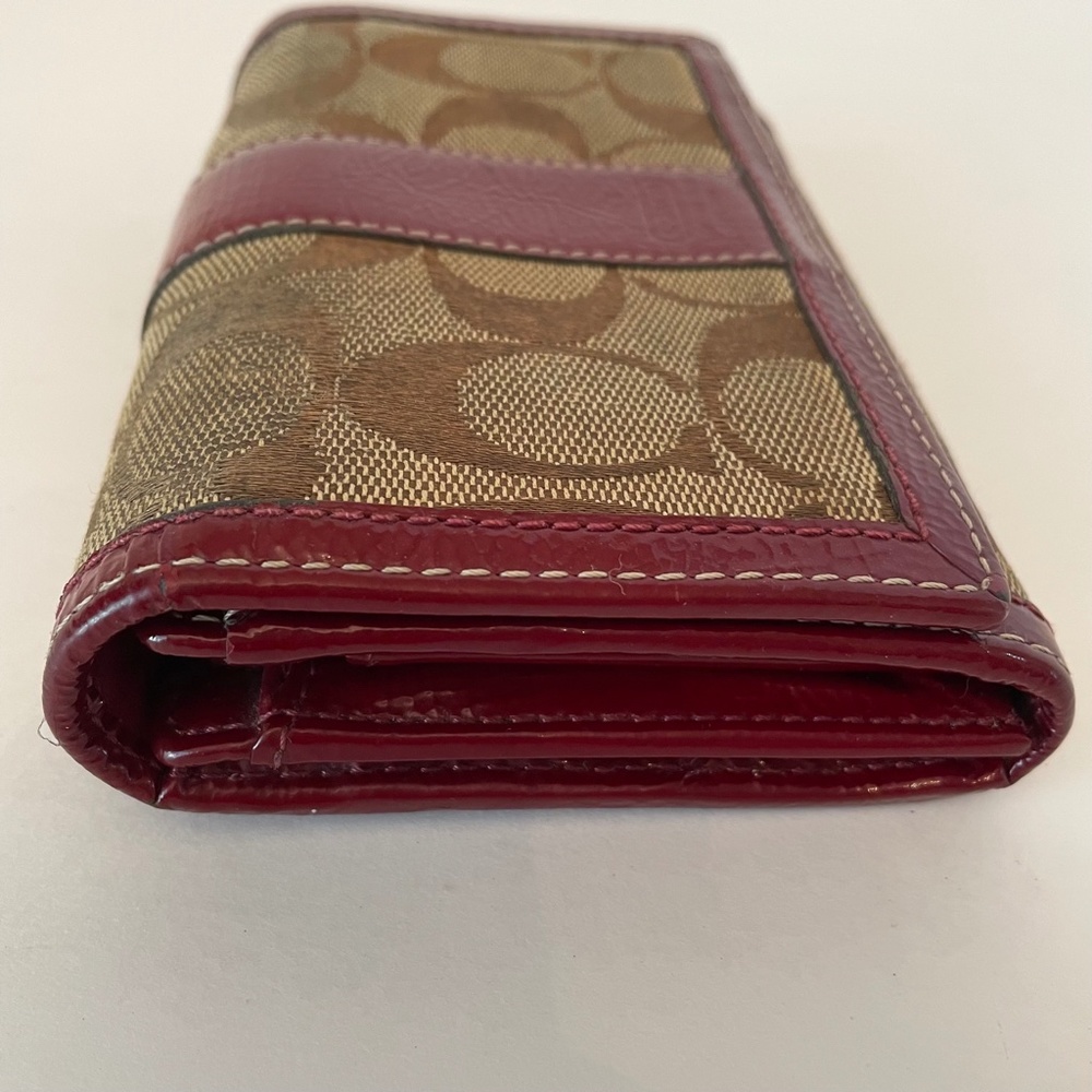 Coach Large Bifold Signature Canvas Burgundy Patent Leather Wallet - Picture 11 of 14